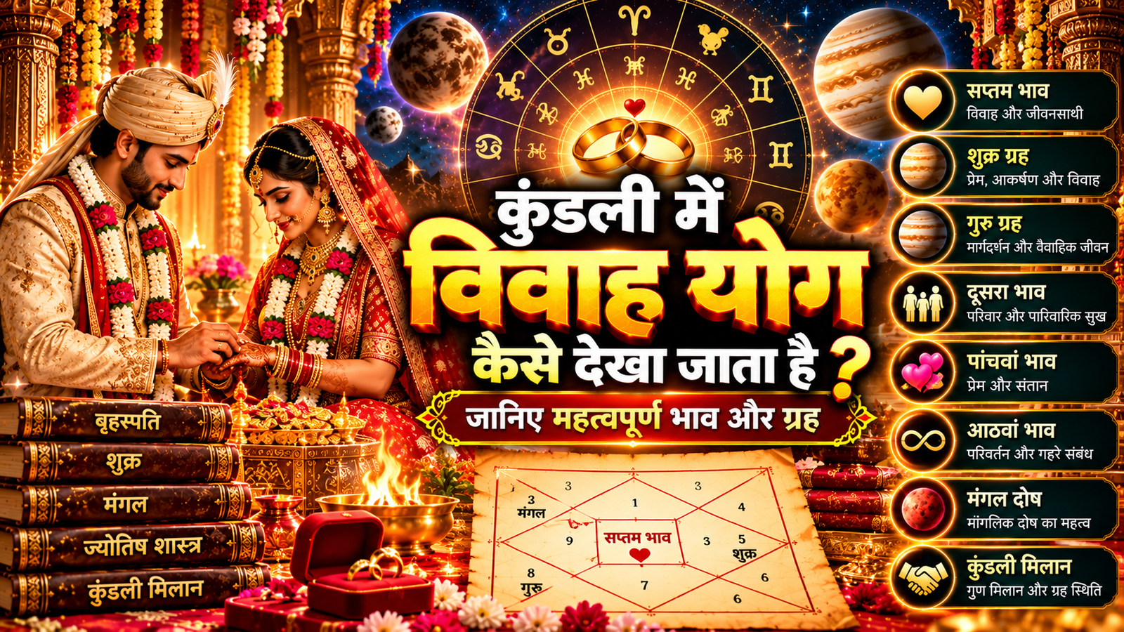 कुंडली में विवाह योग कैसे देखा जाता है? जानिए महत्वपूर्ण भाव और ग्रह